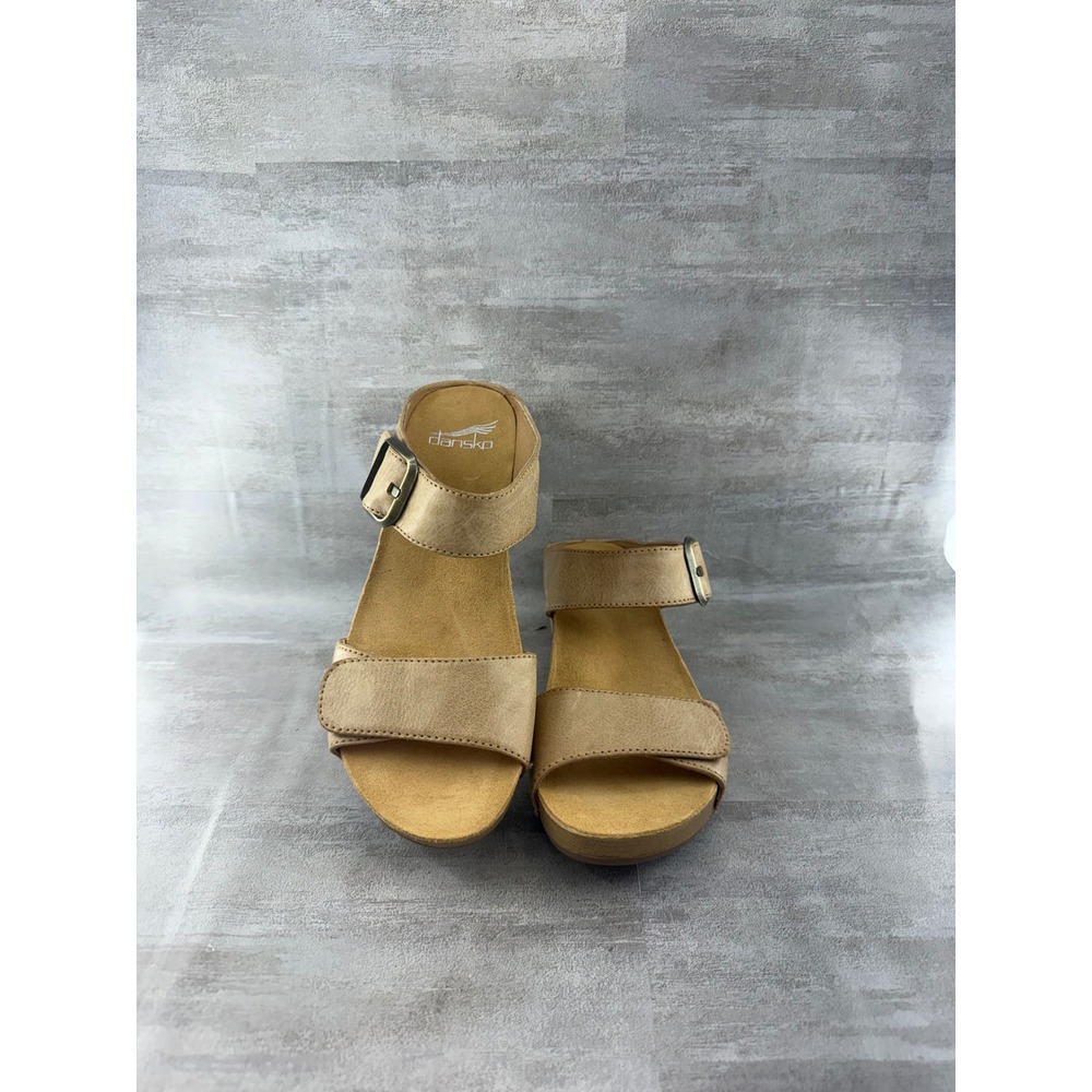 Dansko Women Tan Leather Wedge Slide Sandals Sz EU 37 1711371600 Comfort Shoes
